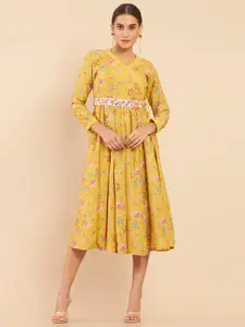 Soch Women Mustard Yellow Floral Printed Kurta