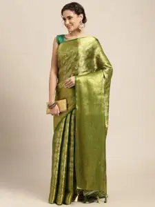 MIMOSA Olive Green Ethnic Motifs Zari Art Silk Kanjeevaram Saree