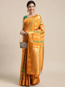 MIMOSA Yellow & Green Ethnic Motifs Woven Design Zari Art Silk Kanjeevaram Saree