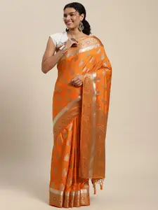 MIMOSA Orange & Grey Ethnic Motifs Woven Design Zari Art Silk Kanjeevaram Saree