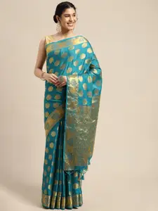 MIMOSA Teal & Gold-Toned Ethnic Motifs Woven Design Zari Mysore Silk Saree