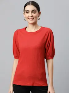 Marks & Spencer Red Solid Puff Sleeves Top