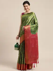 MIMOSA Green & Red Zari Art Silk Kanjeevaram Saree