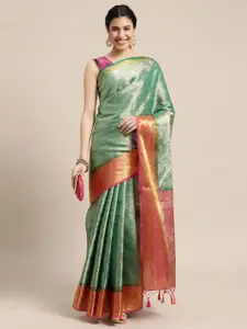 MIMOSA Blue & Pink Ethnic Motifs Zari Art Silk Kanjeevaram Saree