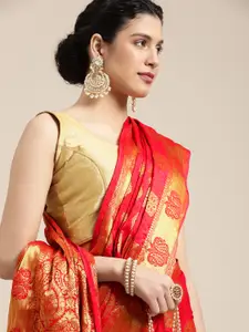MIMOSA Red & Gold-Toned Ethnic Motifs Zari Mysore Silk Saree