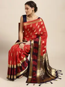 MIMOSA Red & Black Ethnic Motifs Woven Design Zari Art Silk Kanjeevaram Saree