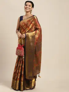 MIMOSA Navy Blue & Brown Ethnic Motifs Saree