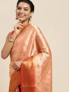 MIMOSA Peach-Coloured & Orange Ethnic Motifs Saree