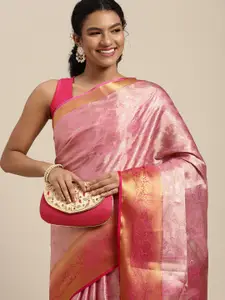 MIMOSA Pink Ethnic Motifs Zari Art Silk Kanjeevaram Saree
