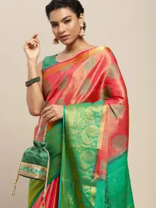 MIMOSA Pink & Green Ethnic Motifs Art Silk Saree
