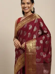 MIMOSA Maroon & Golden Ethnic Motifs Zari Art Silk Kanjeevaram Saree