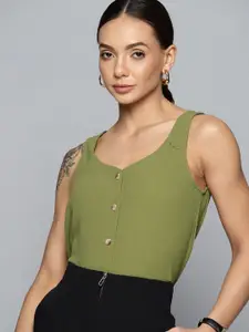 Chemistry Women Green Solid Top with Button Closure