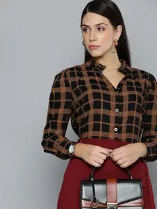 Chemistry Women Black & Brown Checked Casual Shirt
