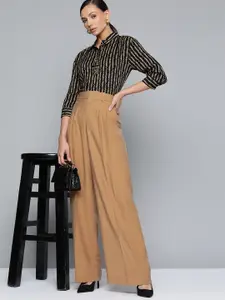 Chemistry Women Black & Beige Printed Casual Shirt