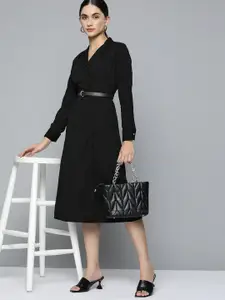 Chemistry Black Solid Wrap Dress