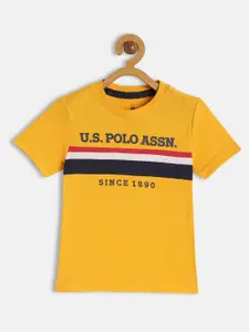 U.S. Polo Assn. Kids U S Polo Assn Kids Boys Yellow Brand Logo Pure Cotton Printed T-shirt