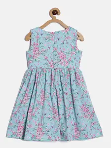 Aomi Turquoise Blue & Pink Floral Crepe Fit & Flare Dress