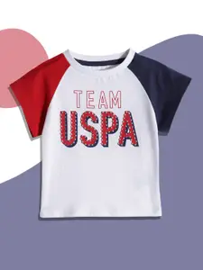 U.S. Polo Assn. Kids Girls White Printed Cotton T-shirt