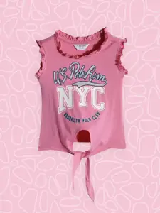 U.S. Polo Assn. Kids Girls Pink Printed Pure Cotton Top