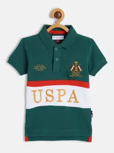 U.S. Polo Assn. Kids U S Polo Assn Kids Boys Teal Green Brand Logo Printed Polo Collar Pure Cotton T-shirt