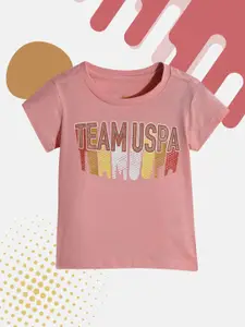 U.S. Polo Assn. Kids U.S.Polo Assn. Kids Girls Pink Printed Pure Cotton T-shirt