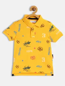 U.S. Polo Assn. Kids Boys Yellow & Red Brand Logo Printed Pure Cotton T-shirt