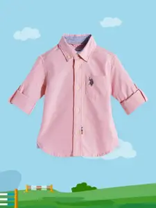 U.S. Polo Assn. Kids Boys Pink Solid Pure Cotton Casual Shirt