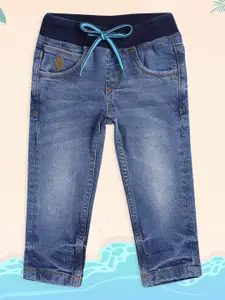 U.S. Polo Assn. Kids Boys Blue Slim Fit Mid-Rise Light Fade Clean Look Stretchable Jeans