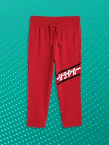 U.S. Polo Assn. Kids Boys Red Pure Cotton Regular Fit Joggers