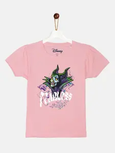 YK Disney Girls Pink Printed Pure Cotton T-shirt