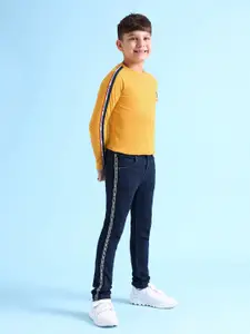 U.S. Polo Assn. Kids Boys Navy Blue Light Fade Side Stripes Stretchable Jeans