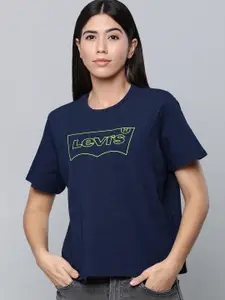 Levis Women Blue & Yellow Typography Printed T-shirt