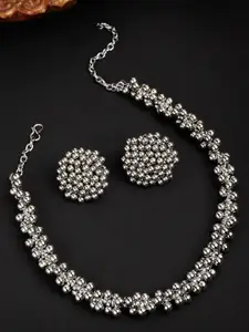 KARATCART Silver-Toned Oxidised Choker Necklace Set