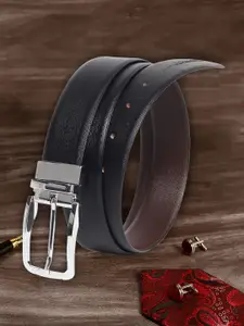 MUTAQINOTI Men Black & Brown Solid Reversible Leather Belt