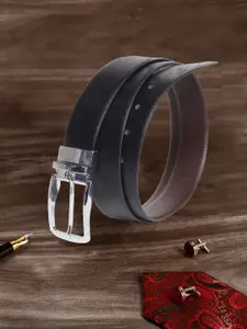 MUTAQINOTI Men Black & Brown Solid Reversible Leather Belt