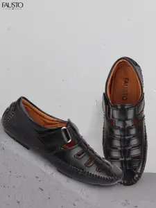 FAUSTO Men Black Solid Shoe-Style Sandals