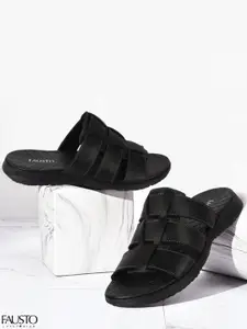 FAUSTO Men Black solid Comfort Sandals