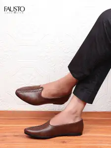 FAUSTO Men Brown Textured PU Mojaris