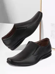 FAUSTO Men Black Solid PU Formal Slip-On Shoes