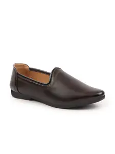 FAUSTO Men Brown Solid PU Mojaris