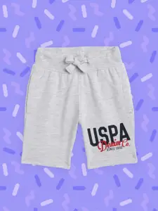 U.S. Polo Assn. Kids Boys Grey Melange Solid Mid-Rise Regular Shorts with Brand Logo Print