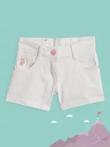 U.S. Polo Assn. Kids Girls White Regular Fit Denim Shorts