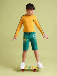 U.S. Polo Assn. Kids Boys Green Pure Cotton Printed Shorts