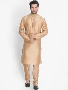 VASTRAMAY Men Gold-Toned Yoke Design Kurta with Churidar
