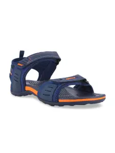 Sparx Men Navy Blue & Neon Orange Floater Sandals
