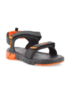 Sparx Men Black & Orange Textured Sports Sandals