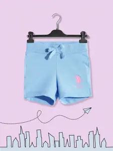 U.S. Polo Assn. Kids Girls Blue Solid Regular Shorts