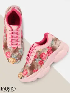 FAUSTO Women Pink Floral Printed Running Shoes