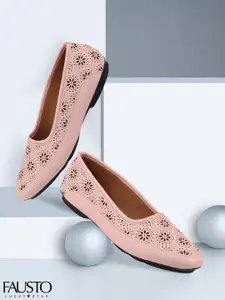 FAUSTO Women Pink Striped Ballerinas with Laser Cuts Flats