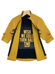 CHARCHIT Boys Gold-Coloured Regular Fit Printed Cotton Blend Shirt with T-Shirt